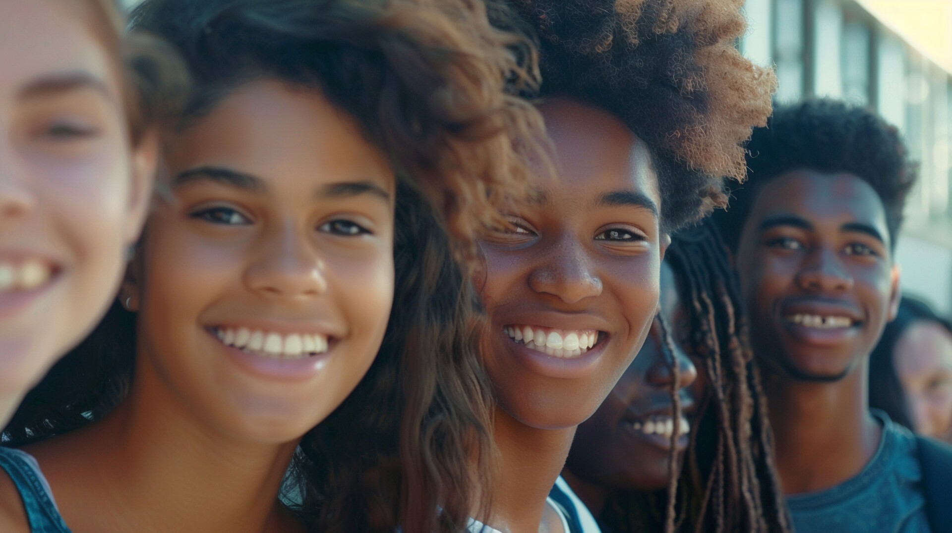A diverse group of young adults smiling